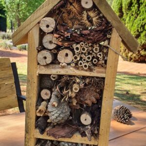 3-Tier Wooden Mason Insect House for Bees, Butterflies & Ladybugs - Natural Hanging Habitat for Garden & Outdoor Use, Composite Wood Outdoor Habitat, Garden Habitat | Aesthetic Decor | Durable Wood, Bee Habitat